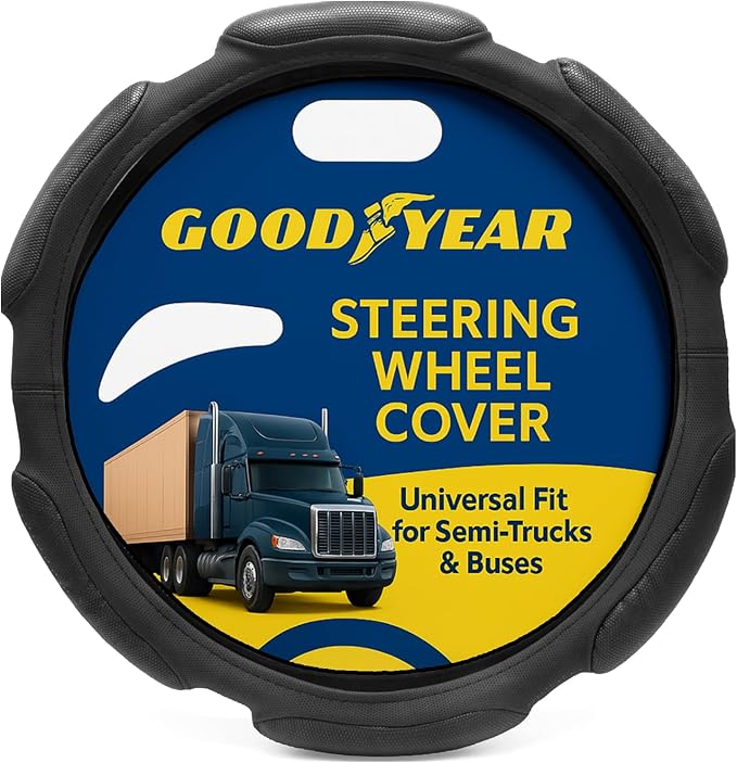 Goodyear Bus and Truck Steering Wheel Cover (18 INCHES) – Semi Truck, Vegan Leather Grip, Non-Slip, Comfortable, Heavy-Duty Protection Steering Wheel Cover