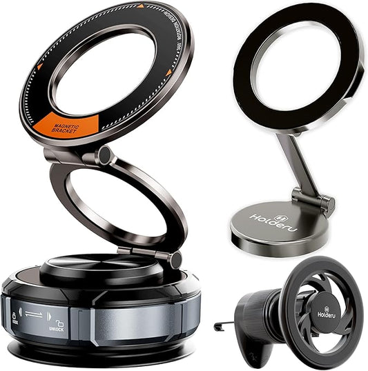 Magnetic Phone Holder for Car - MagSafe Compatible Car Mount | 3 Holder Bundle (Dashboard, Air Vent & Steering Side) Strong Magnet & Nano Gel Suction for iPhone 17 Pro Max, 16, 15, 14 & Android