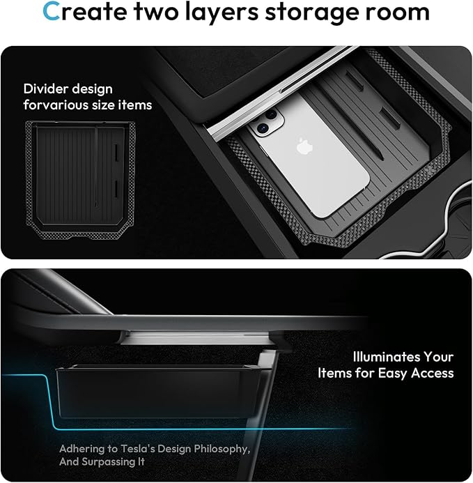 XINTUO Tesla Model Y Juniper 2025 2026 & Model 3 Highland 2024 2026 Center Console Organizer Tray [Slide Smoothly + Easy Installation] Cup Holder for Tesla Model Y Juniper Accessories
