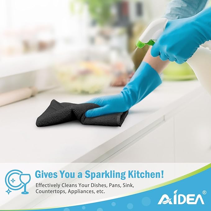 AIDEA Microfiber Cleaning Cloth-12PK, Soft Microfiber Towels for Cars, Absorbent Cleaning Rags, Lint-Free Streak-Free Wash Cloths for House, Kitchen, Window(12in.x12in), Black