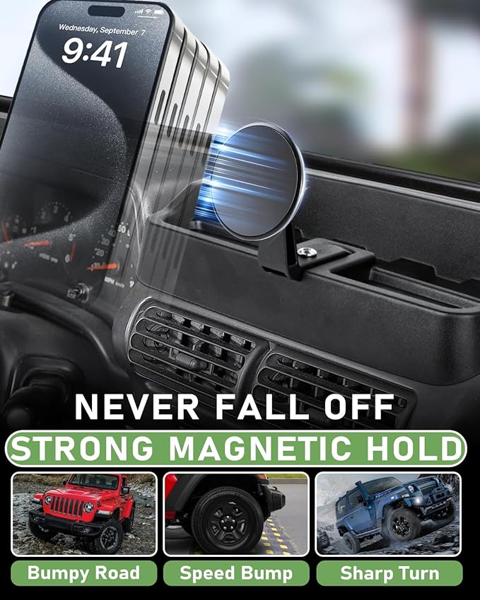 Magnetic Wrangler TJ Phone Mount, Phone Holder for Wrangler TJ Compatible with TJ 1997-2006, Wrangler TJ Accessory for Car Dashboard