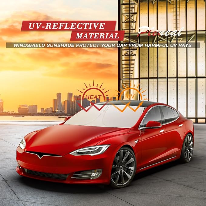 Windshield Sun Shade - Car Sun Shade Windshield, Compatible for Tesla Model 3/Y Customized, Tesla Model 3/Y Accessories 2025 Foldable Front Window Sunshade, Upgraded UV Protection Fabric
