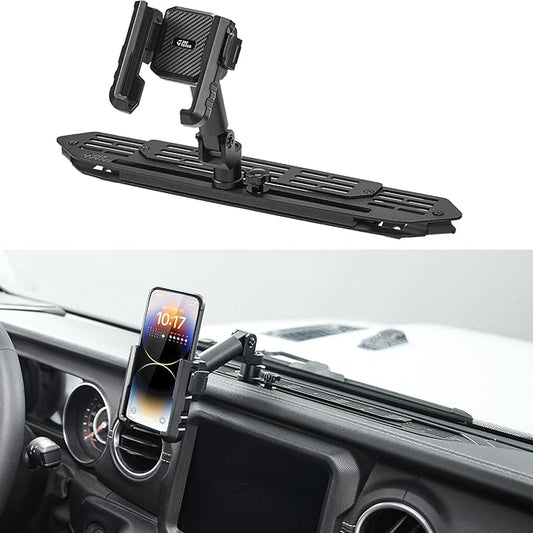 JOYTUTUS Metal Dash Platform Mount Phone Holder Compatible with 2018-2023 Wrangler JL 4x4 & 4xe 2020-2023 Gladiator JT| Custom Fit Phone Mount Expansion Platform| One-Hand Adjustable Clip