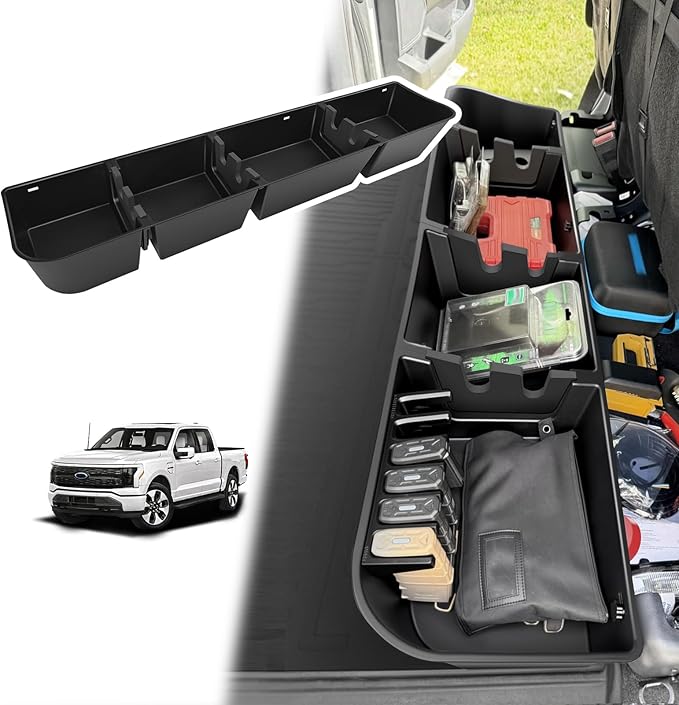 VaultsOnWheels Under Seat Storage Box Fit for Ford F150 2015-2026 SuperCrew/Crew Cab & F250 F350 F450 2017-2026 SuperDuty Accessories, Console Organizer Truck Tool Box Detachable Underseat Organizer