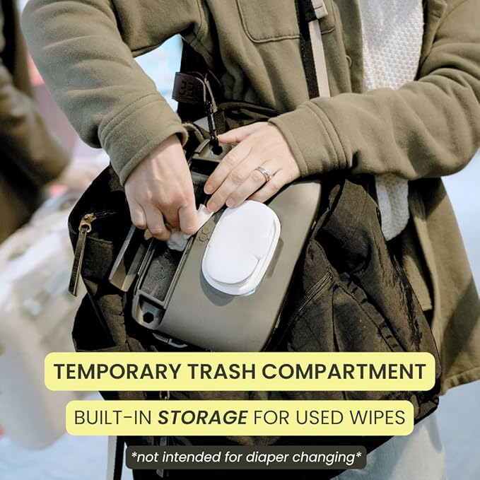Bee Babe Co. On-The-Go Wipes Dispenser, Travel Wipes Case, Includes Temporary Trash Compartment, Must Have Diaper Bag Accessories, Car Trash Can, Reusable Baby Wipes Holder, Portable Wipe Dispenser