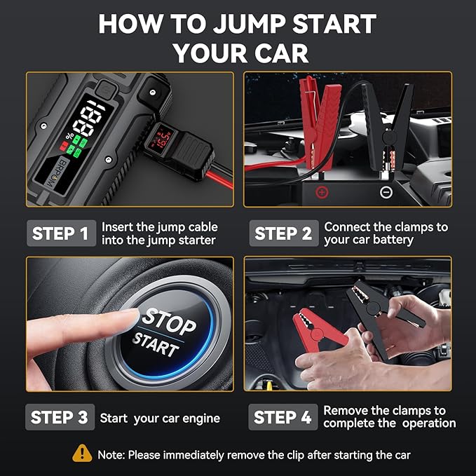 Car Jump Starter, 8000A Peak 26800mAh (Up to All Gas or 10.0L Diesel Engine, 50 Times) 12V Auto Booster Battery Charger Jump Box with Quick Charger Smart Jump Cables with LED Screen