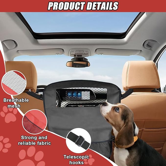 Dog Car Net Barrier Between Seats - Pet Barrier Vehicle Travel Dog Fence with Mesh Window for Safe Driving - Vehicle Divider Car Backseat Barrier Storage Bag for SUVs and Trucks (Black)