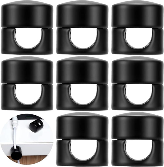 SmallCat 8 Sets Charger Holders for Cords, Matte Black Color Adjustable Cable Anchor Holders, Adhesive Metal Cord Clips, Cable Management Wire Organizers for Desk, Office, Nightstand