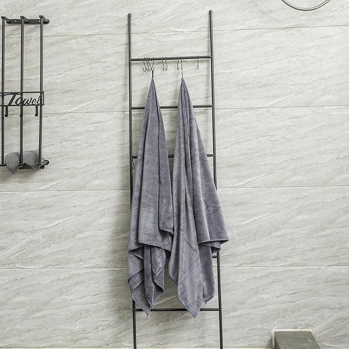 JML Bath Towels Set 6 Pack (30" x 60") - Extra Large Microfiber Bathroom Towel, Absorbent, Quick Drying for Adult, Swim, Gym, Spa, Fitness, Sports, Yoga, Grey