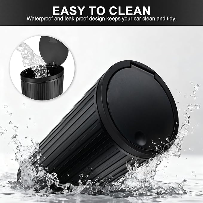 SINGARO Car Trash Can with Lid, Leakproof Mini Garbage Bin for Car Cup Holder, Small Trash Can for Vehicle, Home & Office - Includes 30 Bags, Easy Clean (Black)