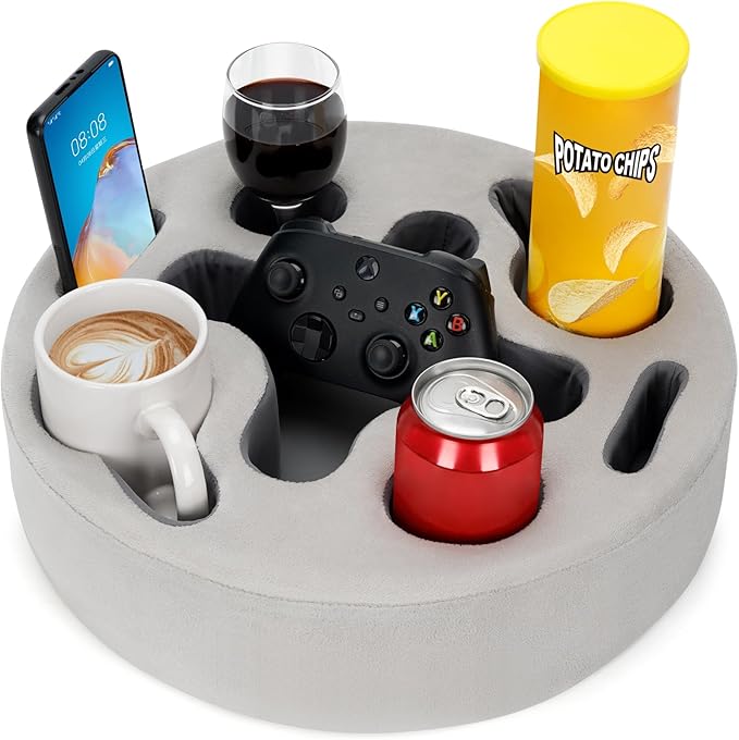 Couch Cup Holder-Sofa Cup Holder Pillow | Couch Caddy Buddy | Drinks Cupholder Tray Organizer for Bed, Rv, Tv, Car, Man Cave, Boat, Remote, Snacks| Gift for Couch Potato,Newborns' Partent (SilverGrey)
