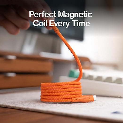 Statik MagStack Pro USB C to USB C Cable, Magnetic Type C Charger Fast Charging Cord, On The Go Magnetic Charging Cable for Car, Compatible with 16 Pro Max, 15, Galaxy S21 S20 Ultra, Orange 100W 3FT
