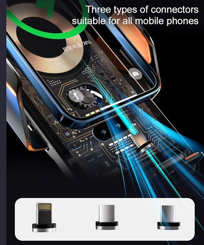 15W Transparent Smart Sensor Car Wireless Charger,Auto-Clamping Car Air Vent Phone Holder，QC Fast Charging for iPhone17/16/15/14/13/12/11/X/8plug Series,Samsung S Series/Noteseries (Grey)
