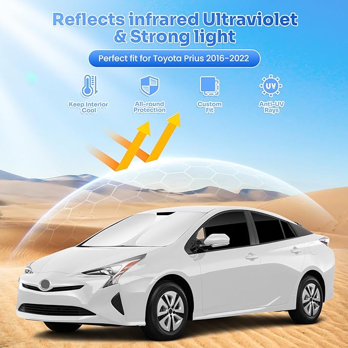 Canvcle Window Shades for 2016-2022 Toyota Prius Hatchback Accessories Windshield Sun Shade Side Rear Window Cover Sunshade Sun Visor Shield Privacy Protection for Camping Keep Vehicle Cool Black 6PCS