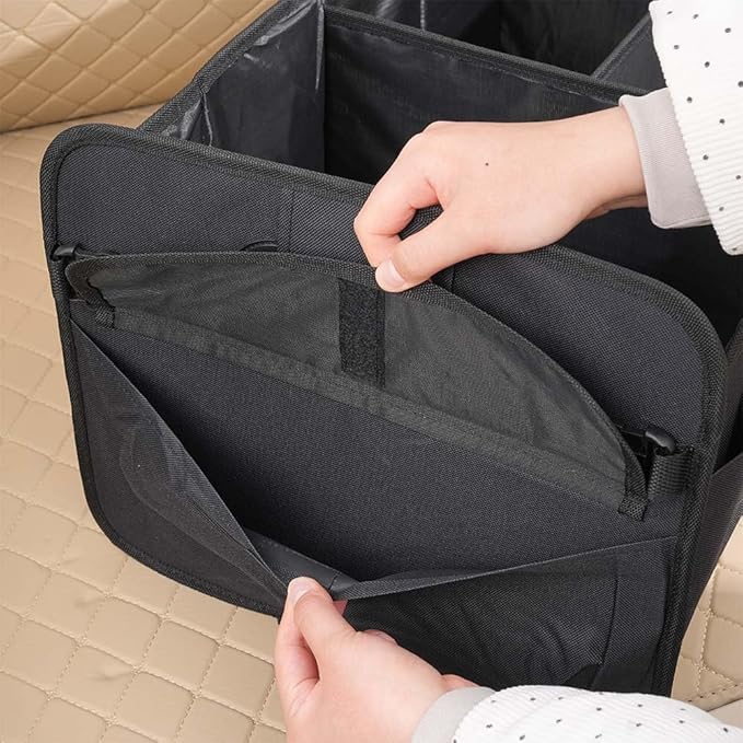 Car trunk storage box Foldable sedan SUV Universal outing travel good goods Multi compartment partition with handle (black)