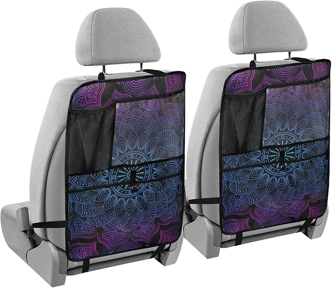 JIPONI Car Backseat Organizer, Boho Mandala Automotive Back Seat Protector, Kick Mats with Storage Pockets for Kids Pets, Road Trip Accessories (2 Pack)