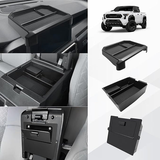 Muslogy Center Console Organizer for 2024 2025 2026 Toyota Tacoma 4th Gen Accessories Interior Storage Box Insert Tray Phone Pocket(Dash Tray for 8-inch Screen+Console Organizer+Hidden Box)