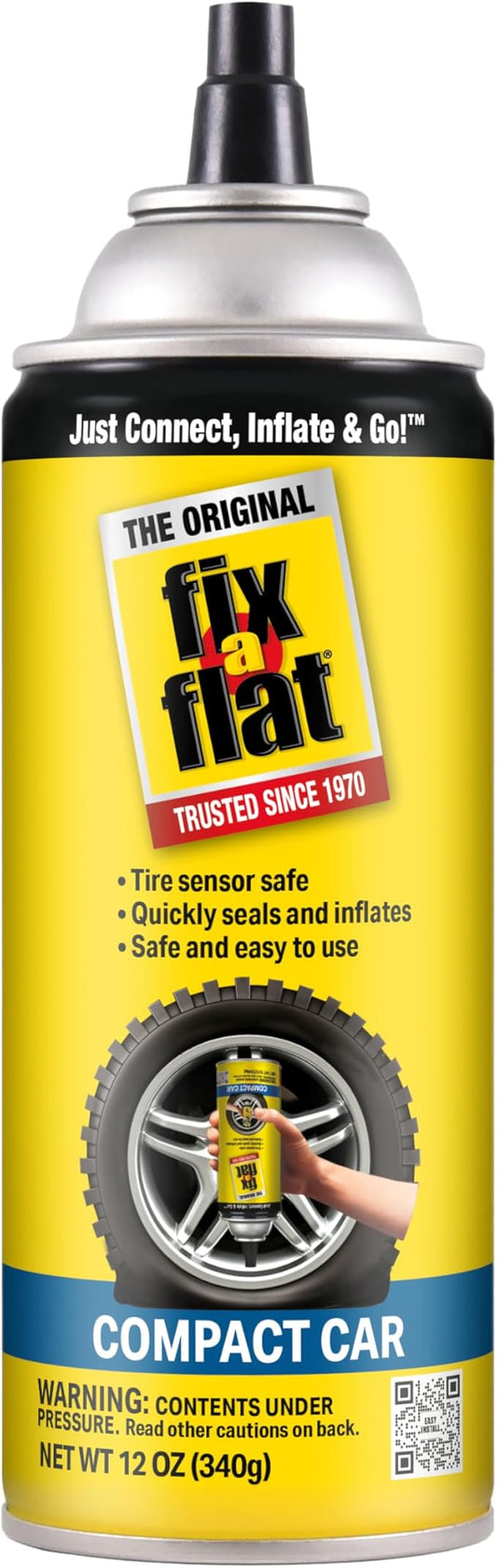 Fix-A-Flat S60410 Aerosol Emergency Flat Tire Repair and Inflator, for Compact Tires, Eco-Friendly Formula, Universal Fit for All Compact Cars, 12 oz. (Pack of 1)