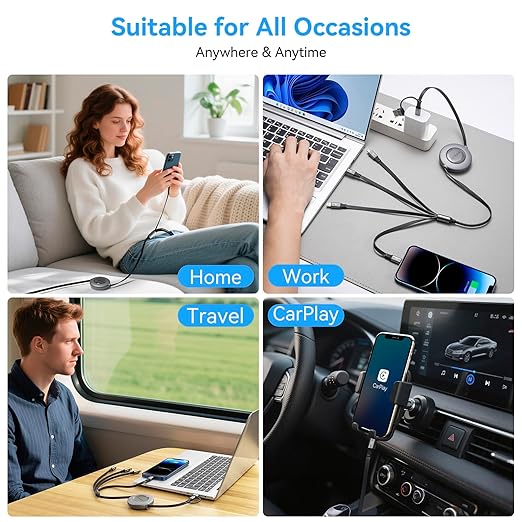 4 in 2 Retractable Charging Cable 4A,2Pack 4Ft Multi Chargers for All Devices,USBC Charging Cable with A/C to Type C/L/Micro USB Ports Universal Multiple USB Cable for iPhone Series/Samsung/Tablets/PS