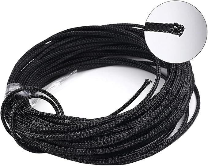 Aicosineg Braided Sleeving PET Wire Loom Tubing Cable 32.81ft-1/9inches Cable Sleeve Wrap Protector for HiFi Audio and Video Headphone Cable Protective Wires from Chewing of Pets Black