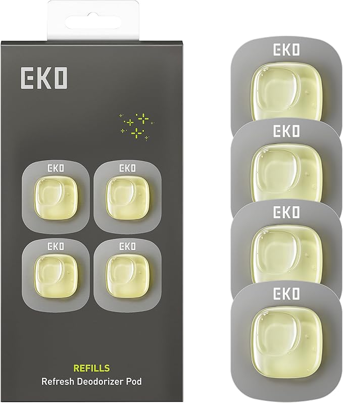 EKO Refresh Deodorizer Pod Refills, 4-Pack, Plant-Based Trash Can Deodorizer & Garbage Odor Eliminator, Long-Lasting 45 Days Air Freshener Pods for Bathroom, Closet, Storage, Compost Trash Can