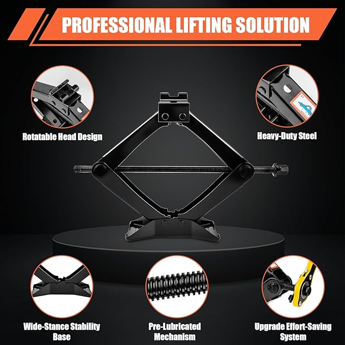 3 Ton (6610 Lbs) Car Jack, Universal Heavy Duty Scissor Jack, Professional Spare Tire Changing Kit with Lug Wrench, Portable Car Emergency Lift Jack Kit for Car, SUV, Sedan, Crossover