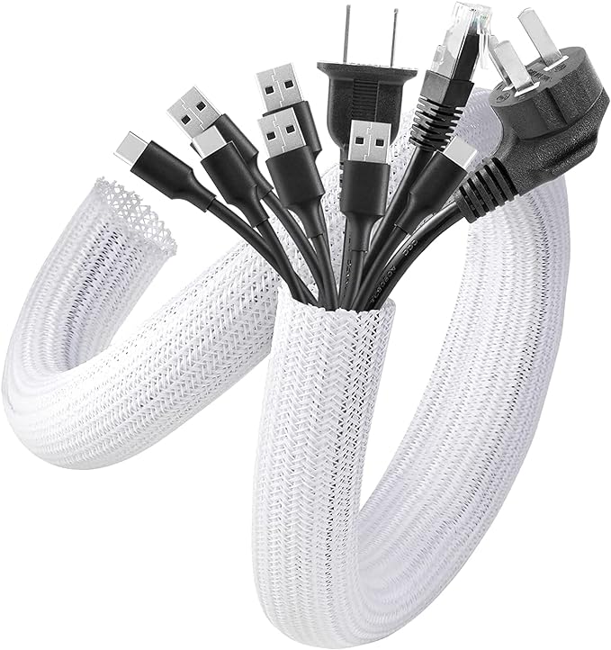 AGPTEK Cable Sleeve, 20ft - 4/5 inch Cable Management Desk Cord Cover Organizer Wire Hider for Home Office Computer TV Wire Loom Tubing Pet Proof Cord Protector from Cat Dog Chewing, White