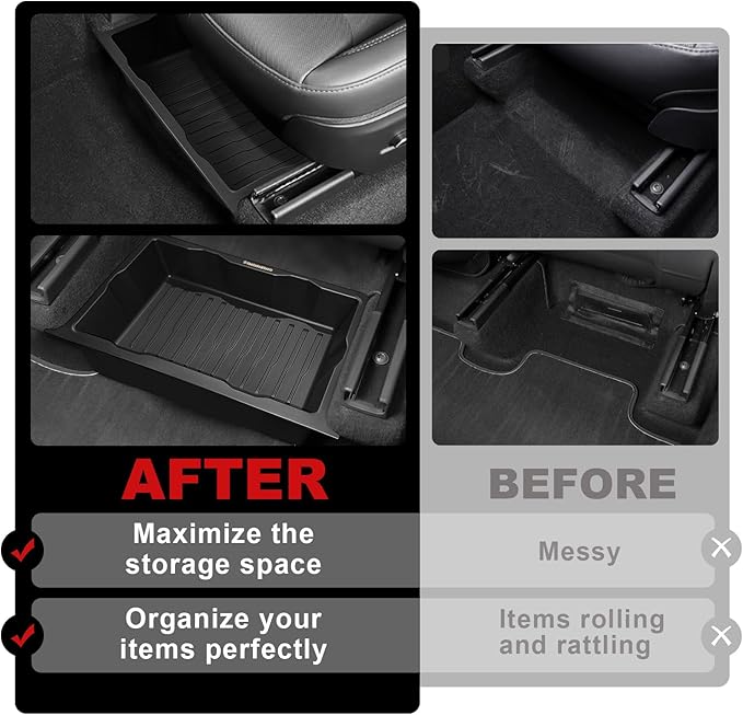 VaultsOnWheels Under Seat Storage Box Fit for 2020-2025 Tesla Model Y Accessories, Console Organizer Tool Box Custom Fit Detachable Underseat Organizer (NOT for Juniper)