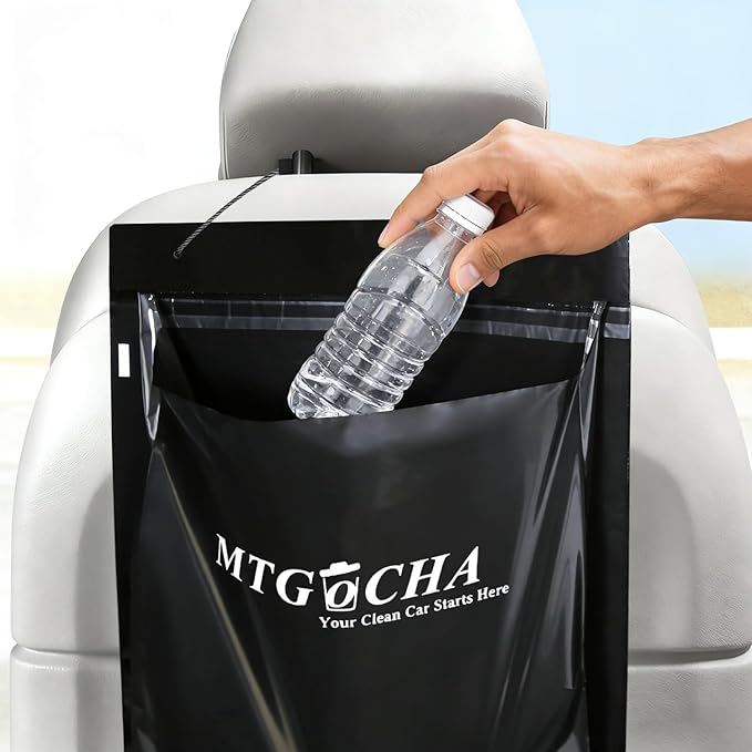 Disposable Car Trash Bags Hanging (Set of 120) - Leak-Proof, Smell-Proof, Recycled Car Garbage Bags, Automobile Trash Container, Road Trip Essentials, Black-Medium