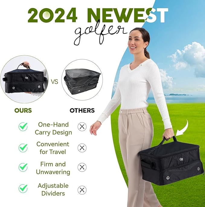 Fathers Day Dad Gifts for Men，Odor-Absorbing 2-Layer Large Golf Trunk Organizer with Activated Carbon Fabric - Water-Resistant Golf Shoe Bag for Shoes Balls Tees Clothes Gloves Golf Accessories