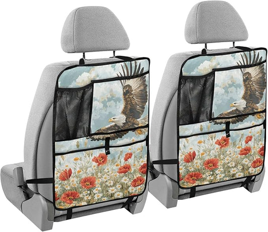 Blue Eagle Poppy and Daisy Flowers 2 Pack Backseat Car Organizer with Storage Pockets Seat Back Organizers for Kids Kick Mats Backseat Protector Automotive