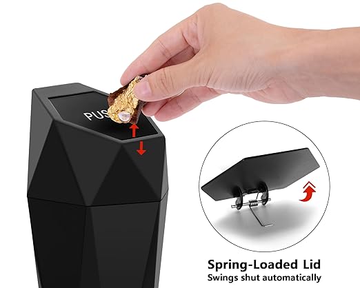 Ginsco Car Trash Can with Lid, Cup Holder Garbage Can for Car, Garbage Bin Cars Accessories for Interior, Leakproof Small Trash Bin, Mini Trash Can for Cars, Home, Bedroom, Office(Black)