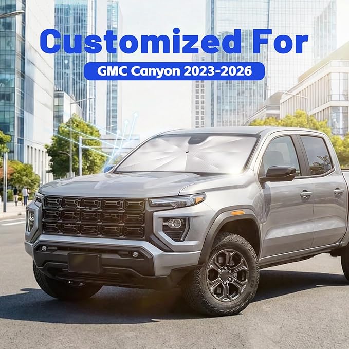 Car Windshield Sun Shade for GMC Canyon 2023-2026 –[Reflective Coated Fabric] Sunshade Umbrella for Front Window, Car Shades Sun Visor Keep Car Cool and Protects Interior, 1:1 Exact Fit