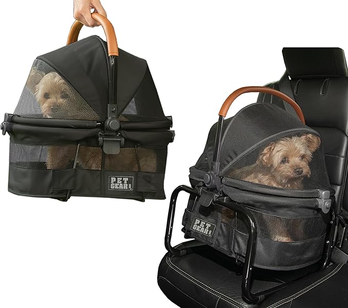 Pet Gear No-Zip View 360 Ultra Lite Pet Safety Carrier & Car Seat for Small Dogs & Cats Push Button Entry, 15", Dark Charcoal