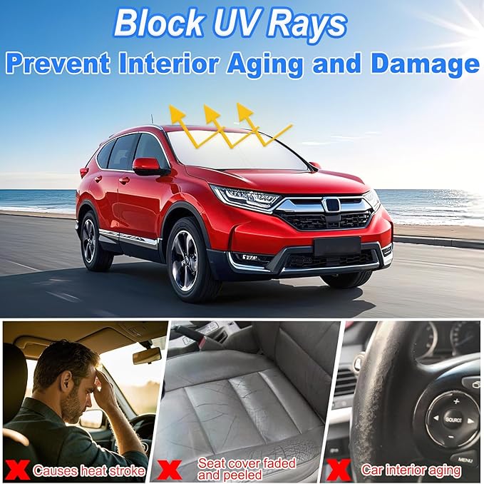 Car Windshield Sun Shade for Honda CR-V 2017-2022, Premium 310T Reflective Polyester UV Blocker, Lightweight Foldable Sun Visor with Storage Pouch