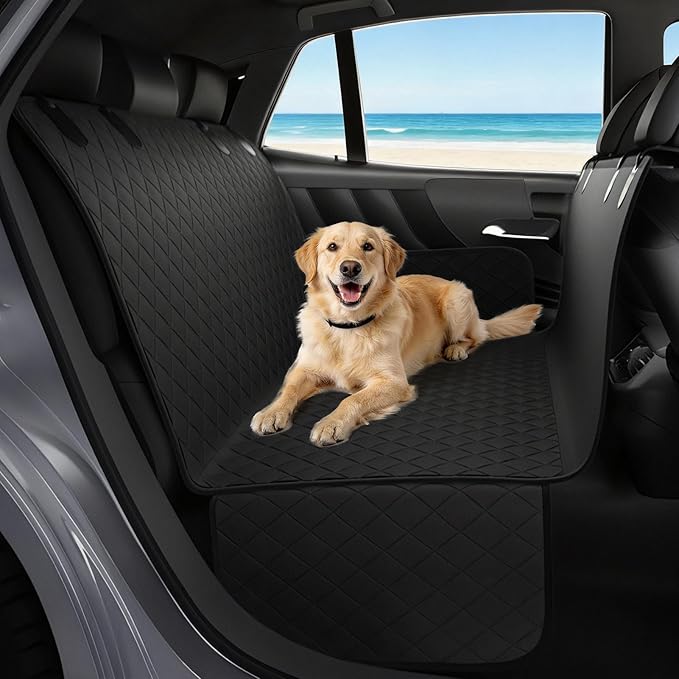 KITPLUS Dog Car Seat Cover for Pets Waterproof Seat Cover Hammock Nonslip Durable 600D Heavy Duty Scratch Proof Soft Back Seat Covers for Cars Trucks and SUVs, Black