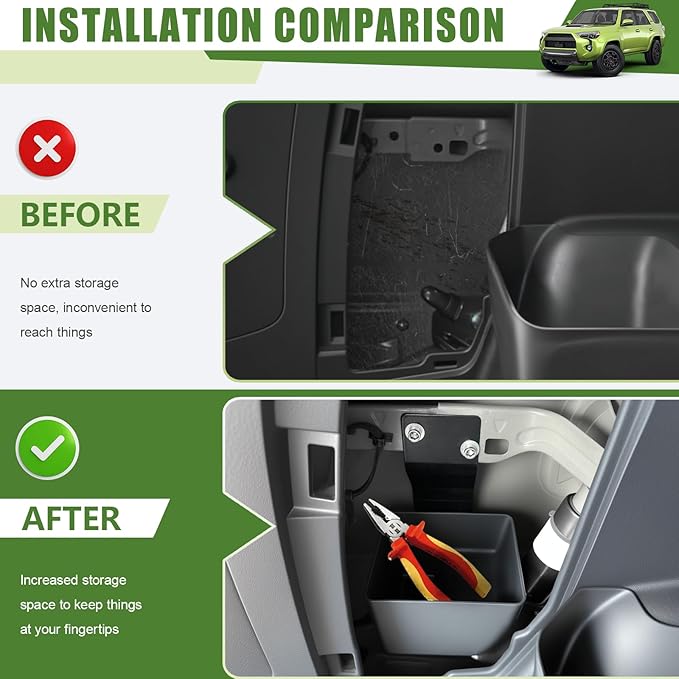Trunk Organizer for 2010-2024 Toyota 4Runner 5-Seat 2nd Row(NOT Fit 7-Seat 3rd Row), Rear Trunk Storage Box Bin Cargo Tray for 10-24 4 Runner Interior Accessories(Hidden Left Side)