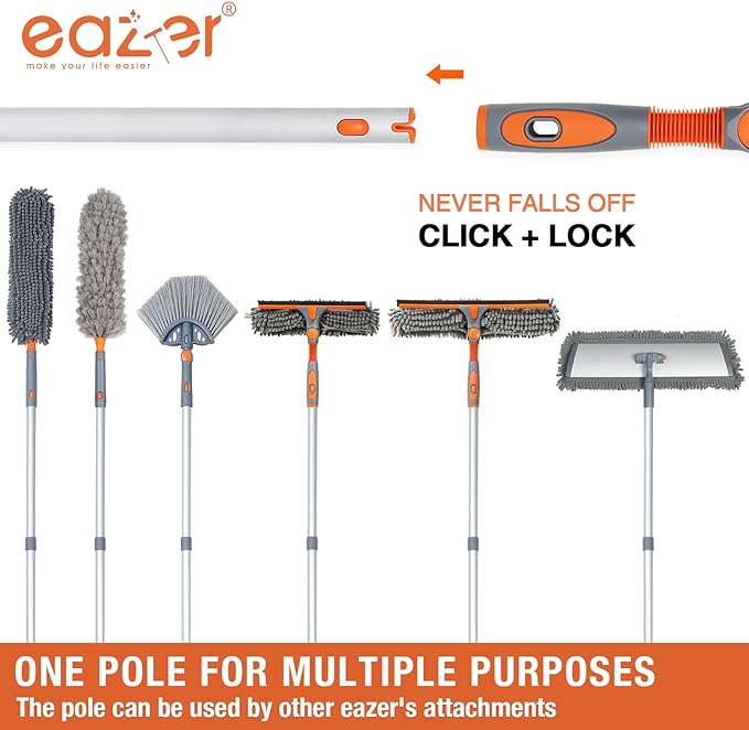 Eazer Window Squeegee Cleaner Tool, 2-in-1 Window Cleaning Kit with 62'' Extension Pole, Window Washer Equipment for Cars, Indoor & Outdoor Glass - Includes 2 Microfiber Cloths