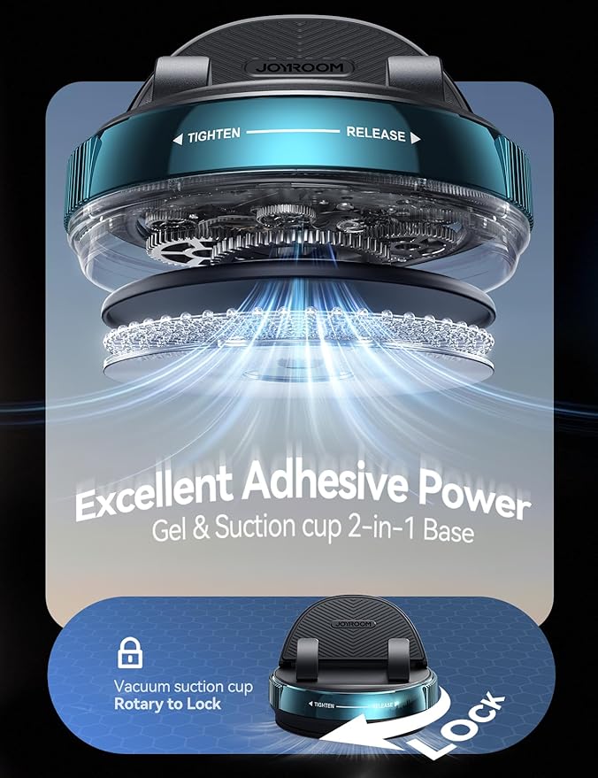 JOYROOM Car Phone Mount, [360° Rotation+Thick Case Friendly] Cell Phone Car Holder with Adjustable Spring Clip, Anti-Slip Silicone Universal Dashboard phone holder for Car for iPhone, Smartphones, GPS