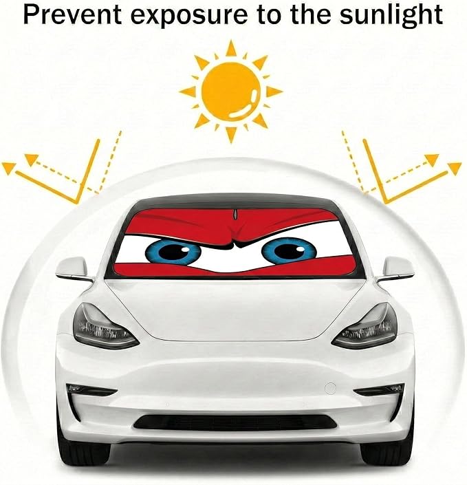 eygeufg Windshield Shade, Car Sun Shade for Front Windshield (Grey, Tesla Model Y/3)