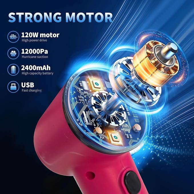Portable Car Vacuum Cordless,2-in-1 Blow Suction Handheld Cleaner with Multi-Nozzles, Rechargeable Mini Vacuum for Car, Home, Office, Pet Hair, Sofa, Keyboard.