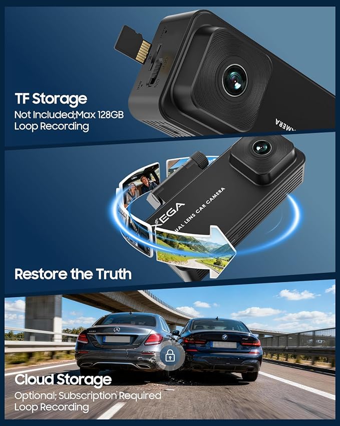 XEGA 2K 4G LTE Dash Cam Front and Inside, Remote Live-View Car Security Camera, No WiFi Needed, Anti-Theft Sentry Mode, Radar Parking Monitor, GPS Tracking, OBD Powered, Built-in SIM (Trial Included)