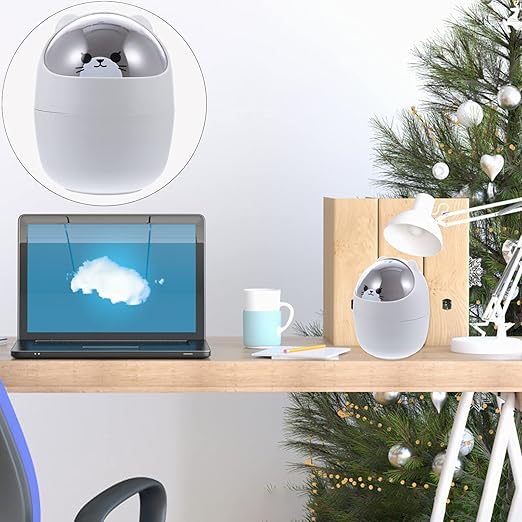 Homoyoyo Cartoon Desktop Trash Can with Lid Desktop Trash Can Cute Cartoon Table Garbage Storage Can Desktop Mini Kawaii Cute Trash Bin Mini Trash Bin with Shake Lid for Desk Car Office Kitchen- White