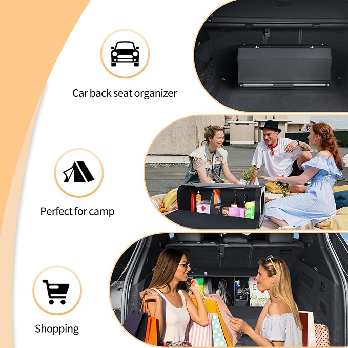 Car Trunk Organizer, Sturdy Car Storage Organizer with Lid and Push-pull Handle Collapsible Leather Cargo Organizer for Suv, Truck, Sedan, Van (Black, 26.7 x 11.4 x 12.2in)