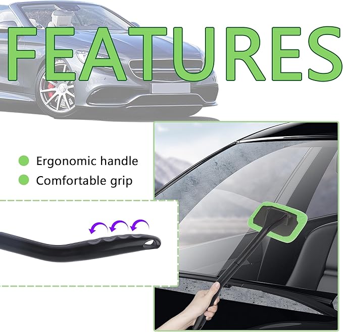 OFBAND Car Window Cleaner Tool Kit,Microfiber Car Windshield Cleaner Inside with 4PCS Soft Reusable Cloth Cover,Universal Removable Car Glass Cleaner Tool Kit Car Cleaning Tools