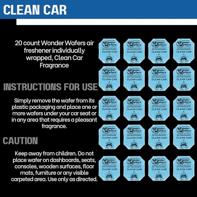 Wonder Wafers 20 count Air Fresheners Individually Wrapped, Clean car Fragrance