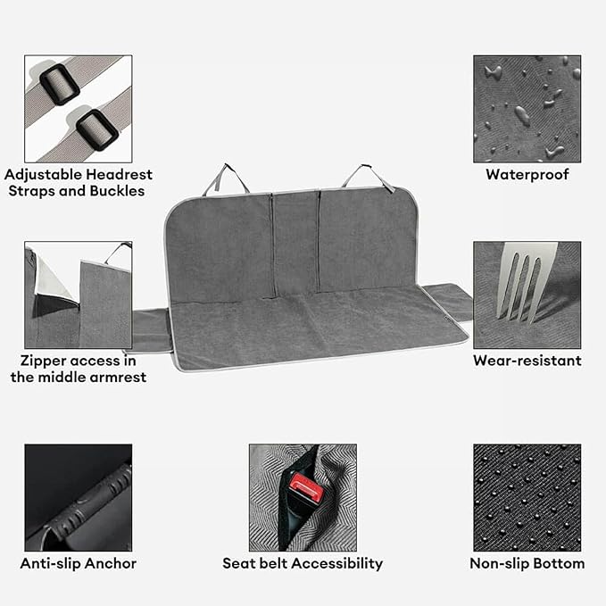 FUNNY FUZZY Dog Car Seat Cover for Front Seat, Dog Seat Cove Waterproof, Scratchproof Non-Slip Car Seat Protector, Universal Fit Most Cars, SUVs, Trucks, Grey