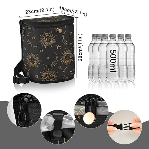 ALAZA Boho Bohemian Sun Moon Waterproof Car Trash Can with Lid Cute Car Organizer Bin Insulated Cooler Bag for Back/Front Seat