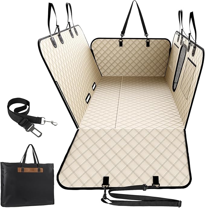 A-Pce 600D Heavy Duty Dog Car Seat Cover for Back Seat,2025 Upgraded Hard Honeycomb Bottom Back Seat Extender for Dogs- Holds 600lbs,Waterproof Scratch Proof Nonslip Dog Hammock for SUV,Khaki