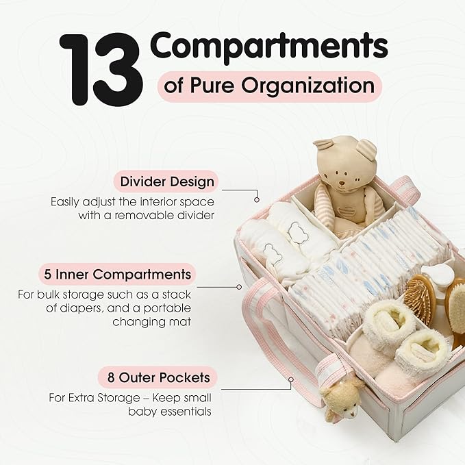 PeraBella Baby Diaper Caddy Organizer, XL Baby Basket Shower Gift Caddy, Portable Felt Changing Table Basket, Nursery Storage Bin, Newborn Boy and Girl Essentials for Registry, Car Diaper Organizer